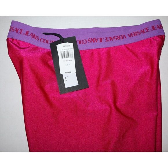 Versace Jeans Couture Women's Sz 40 US 4 Pink Lycra Logo Band Bike Shorts $150 - Picture 7 of 9